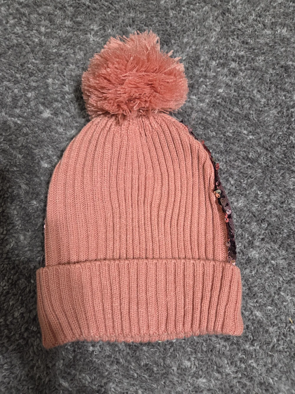 Sequin Pom Beanie for Kids - Coral Pink